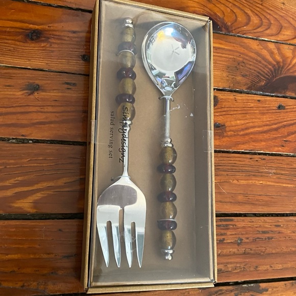 SimplyDesignz Amber Glass Handle Salad Serving Set NWT - Picture 2 of 16